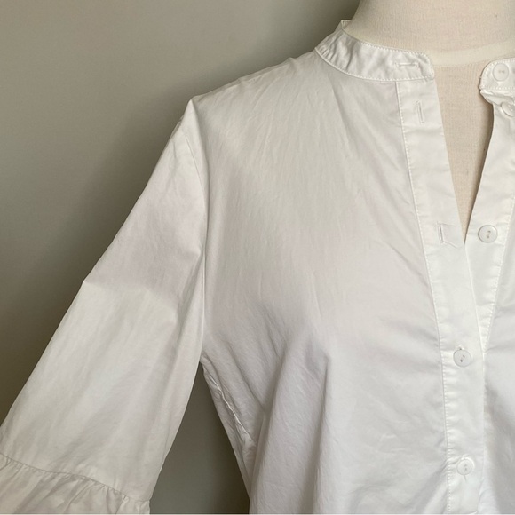 TIBI Tunic With Shirred Back & Bell Sleeve In White, Size 2 - Picture 5 of 16